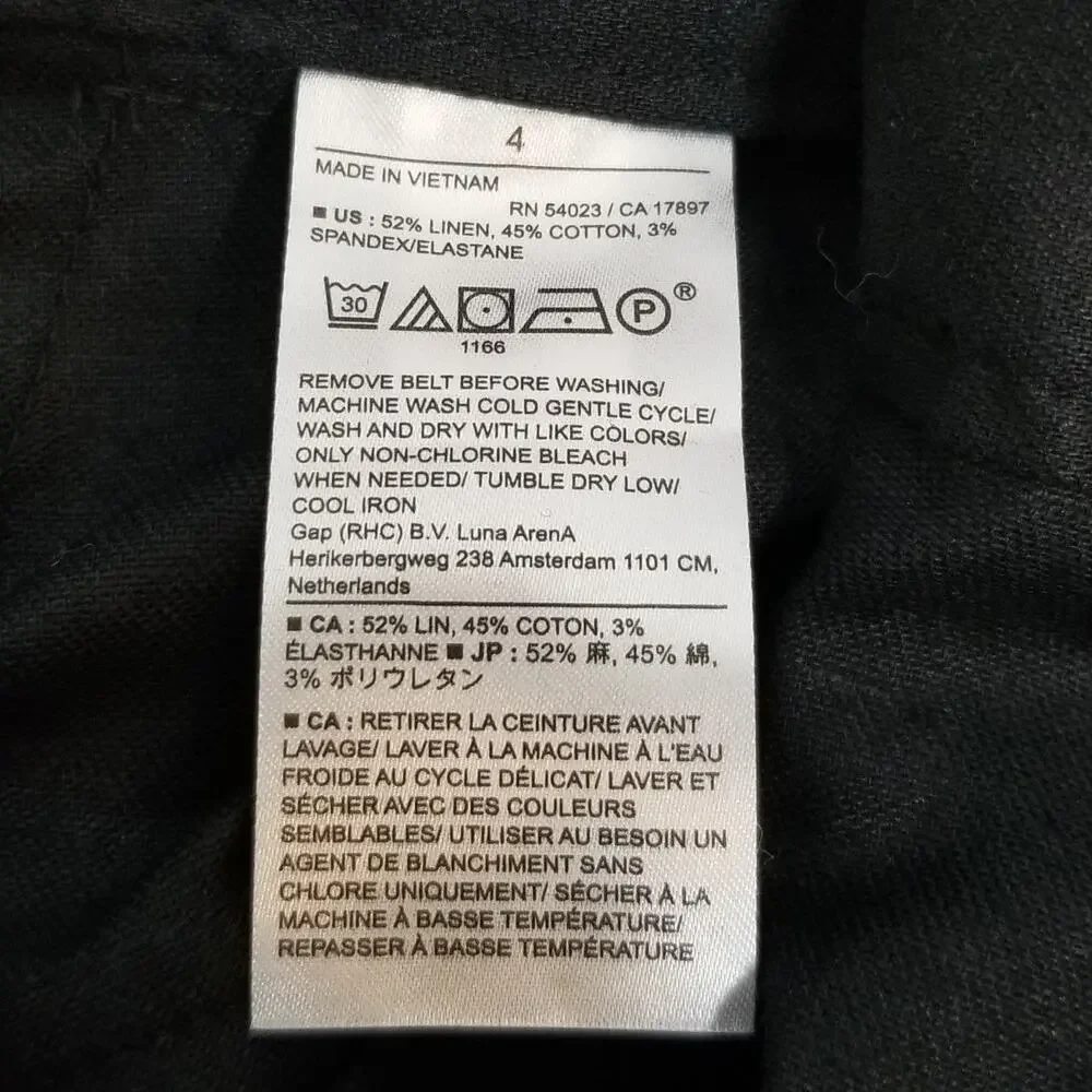 Banana Republic Women's Black Tie Belted Linen Cotton Blend Dress Pants Size 4